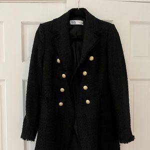 Zara black tweed double breasted coat